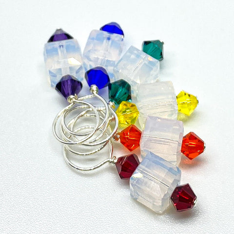 Swarovski Crystal Stitch Markers - White Opal and a Rainbow