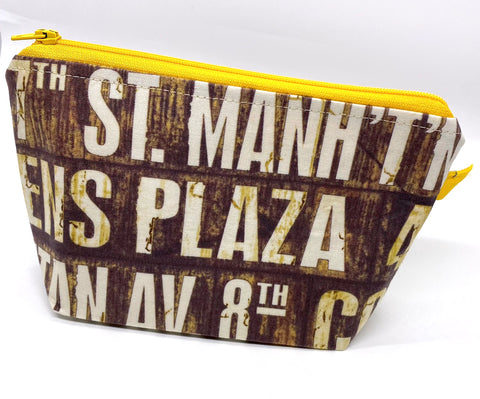 Accessory Bag - The Wedge - New York Signs with Yellow Zipper